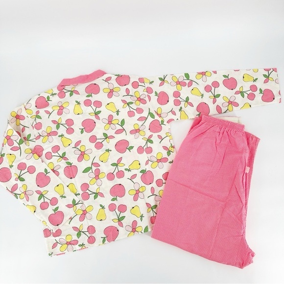 Vintage 60s Flannel Fruit Pajamas 2 Piece Set Size M Made in USA - Picture 6 of 8